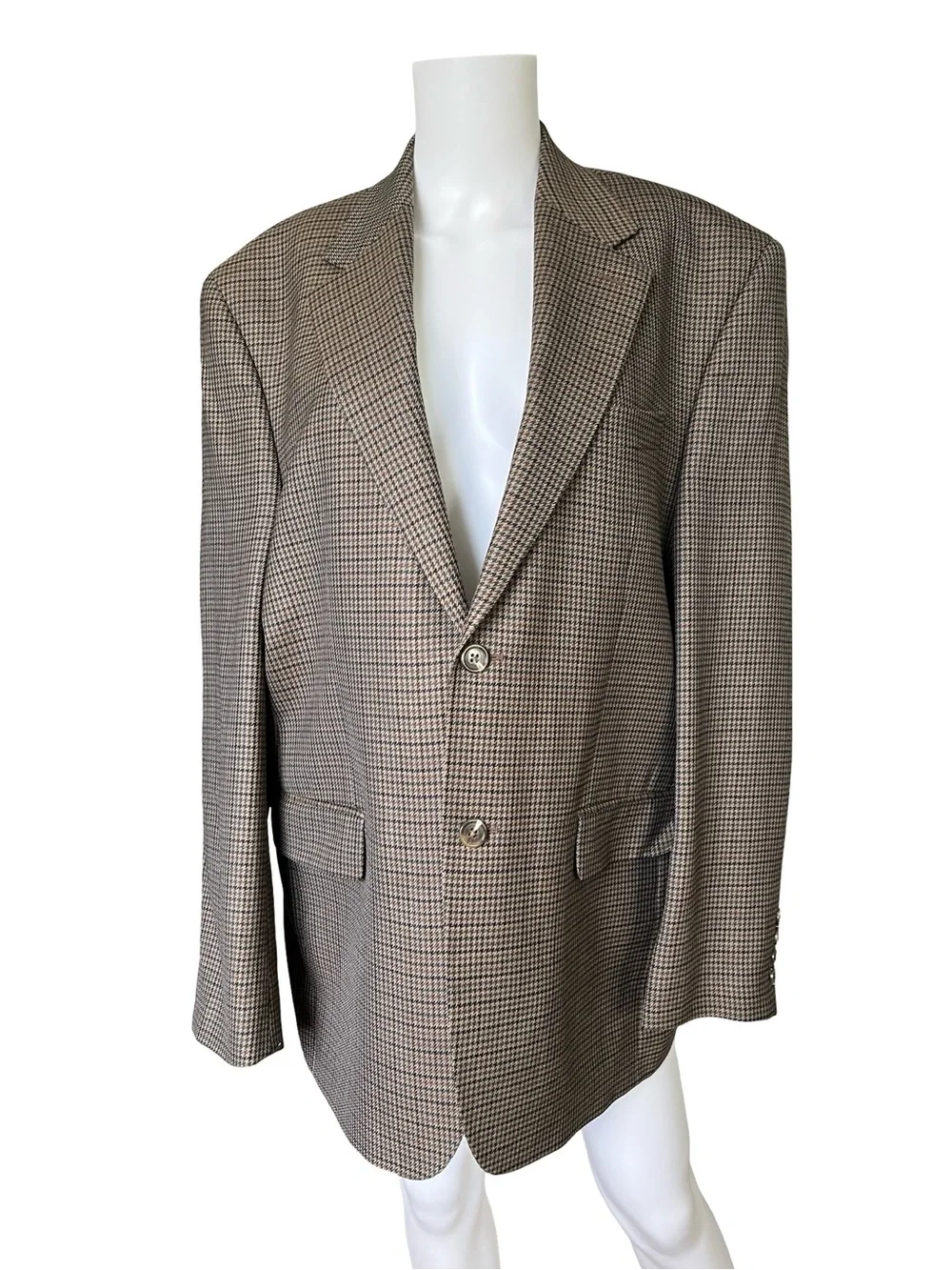 Lauren Ralph Lauren Wool Blazer Brown Houndstooth Mens Size 41R Academia Neutral